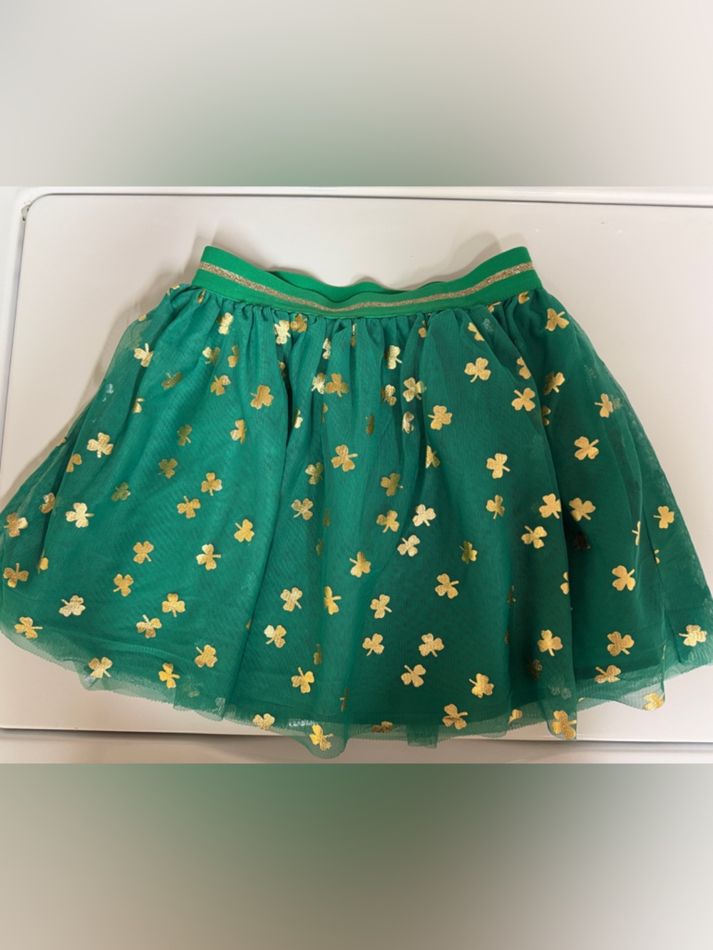 Cat & Jack Green Tulle Skirt with Gold Clover Details